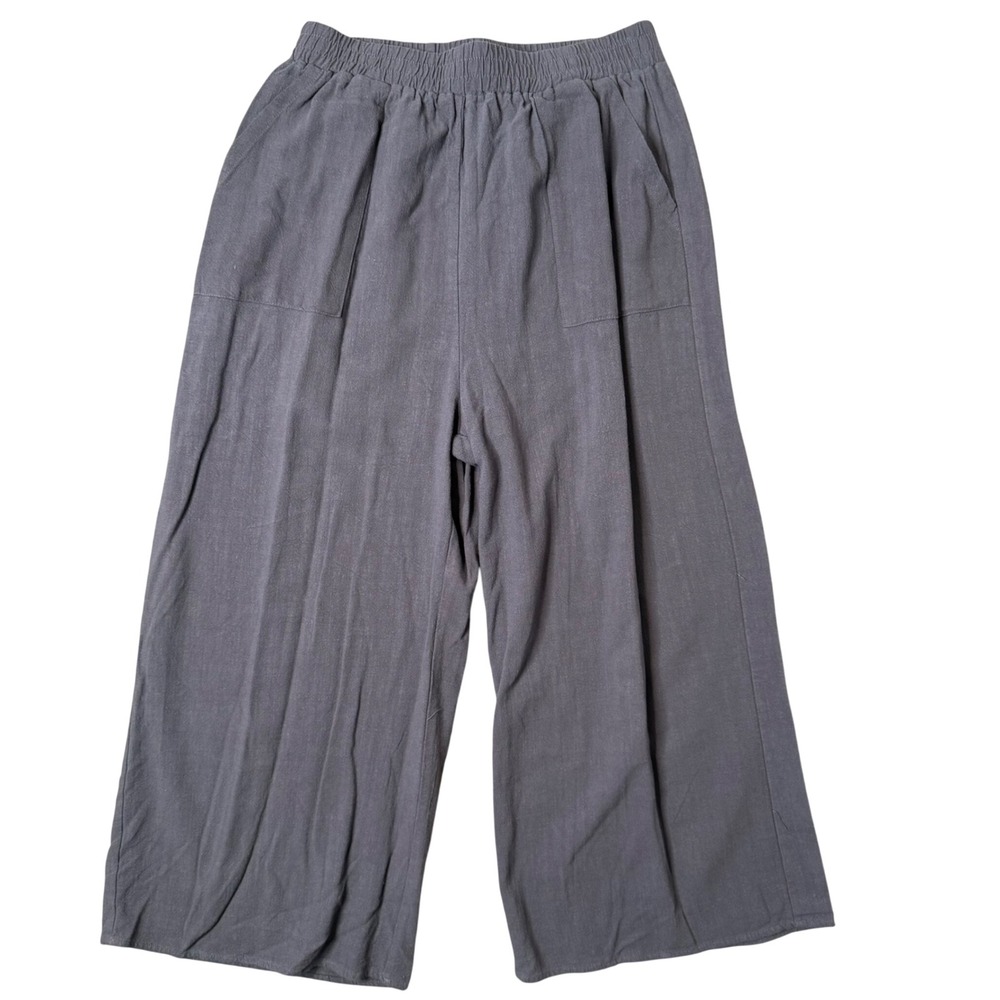 Lagenlook Linen Blend Wide Leg Palazzo Crop Pants Size M High Waisted BOHO